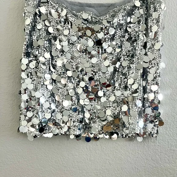 Silver Sequin Mini Skirt - Picture 2 of 5
